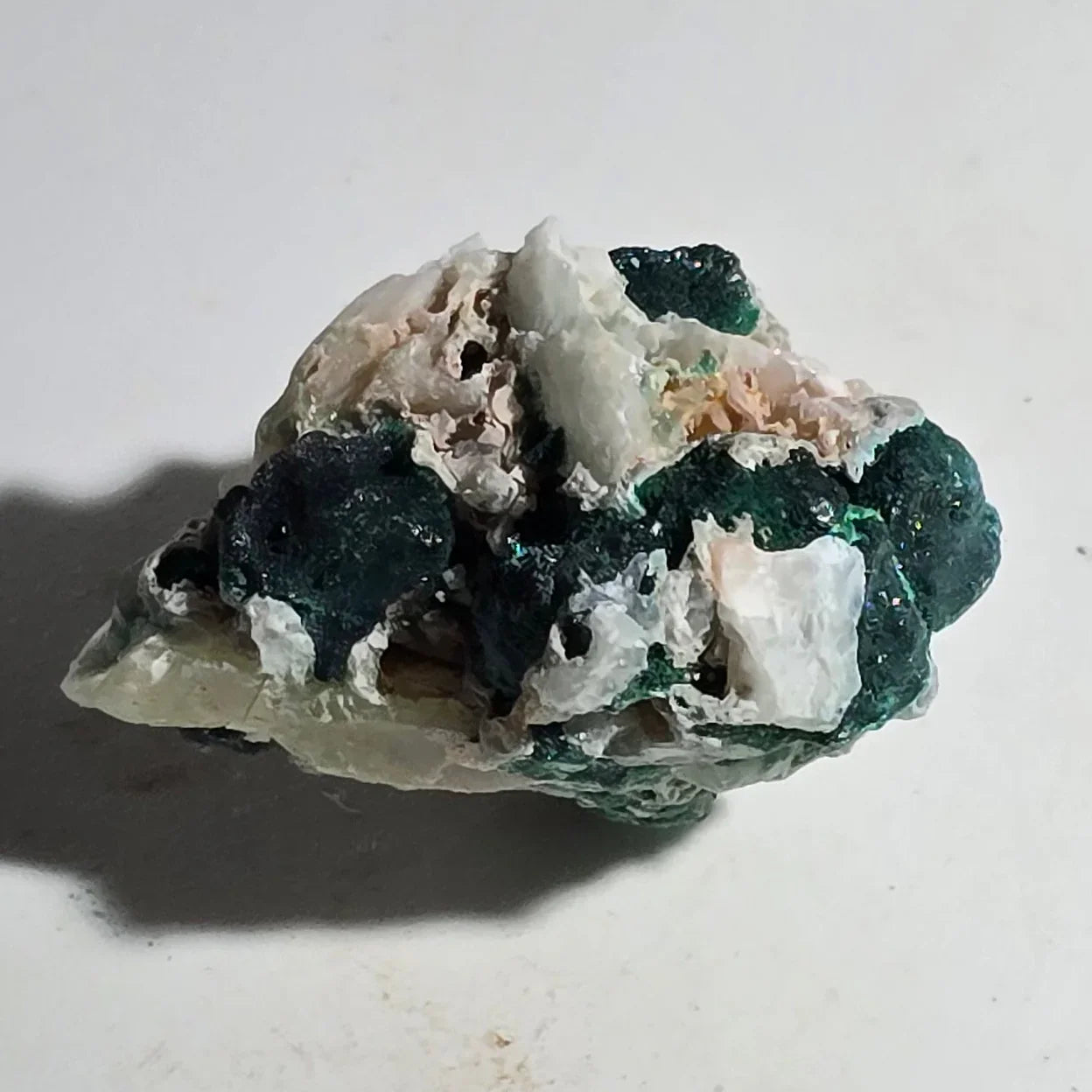 Malachite on Quartz specimen from Arizona, vibrant green crystals with white matrix, mineral collector's piece
