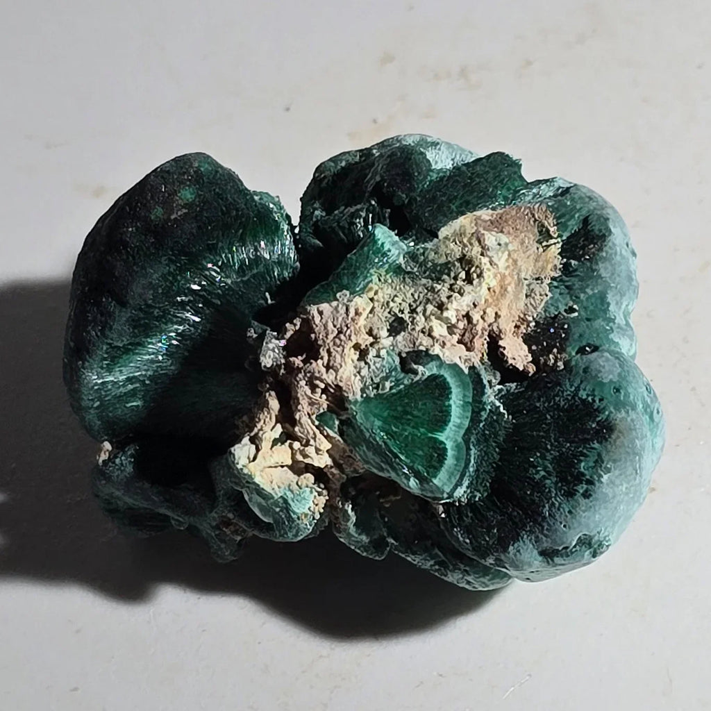 Malachite mineral specimen with vibrant green botryoidal formations and earthy matrix, ideal for collectors
