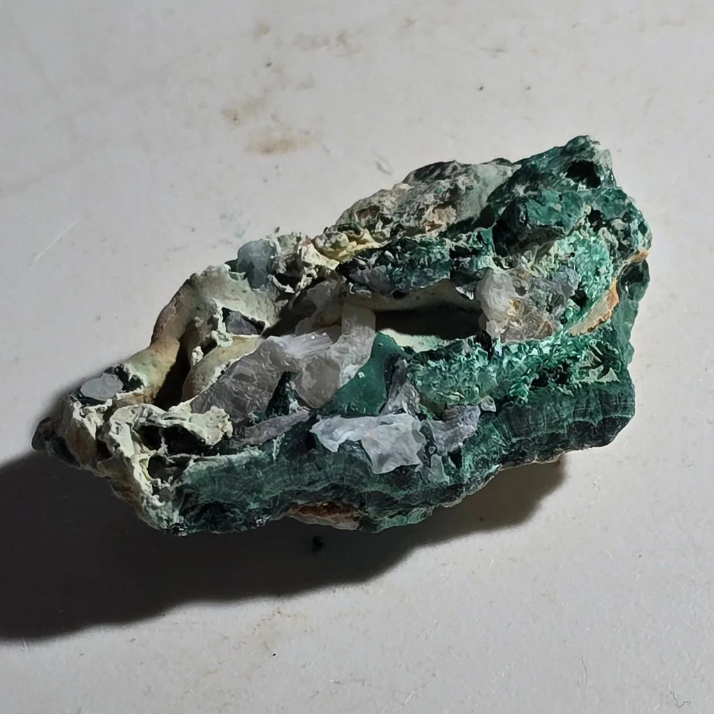 Malachite with quartz crystals, rough mineral specimen for collectors