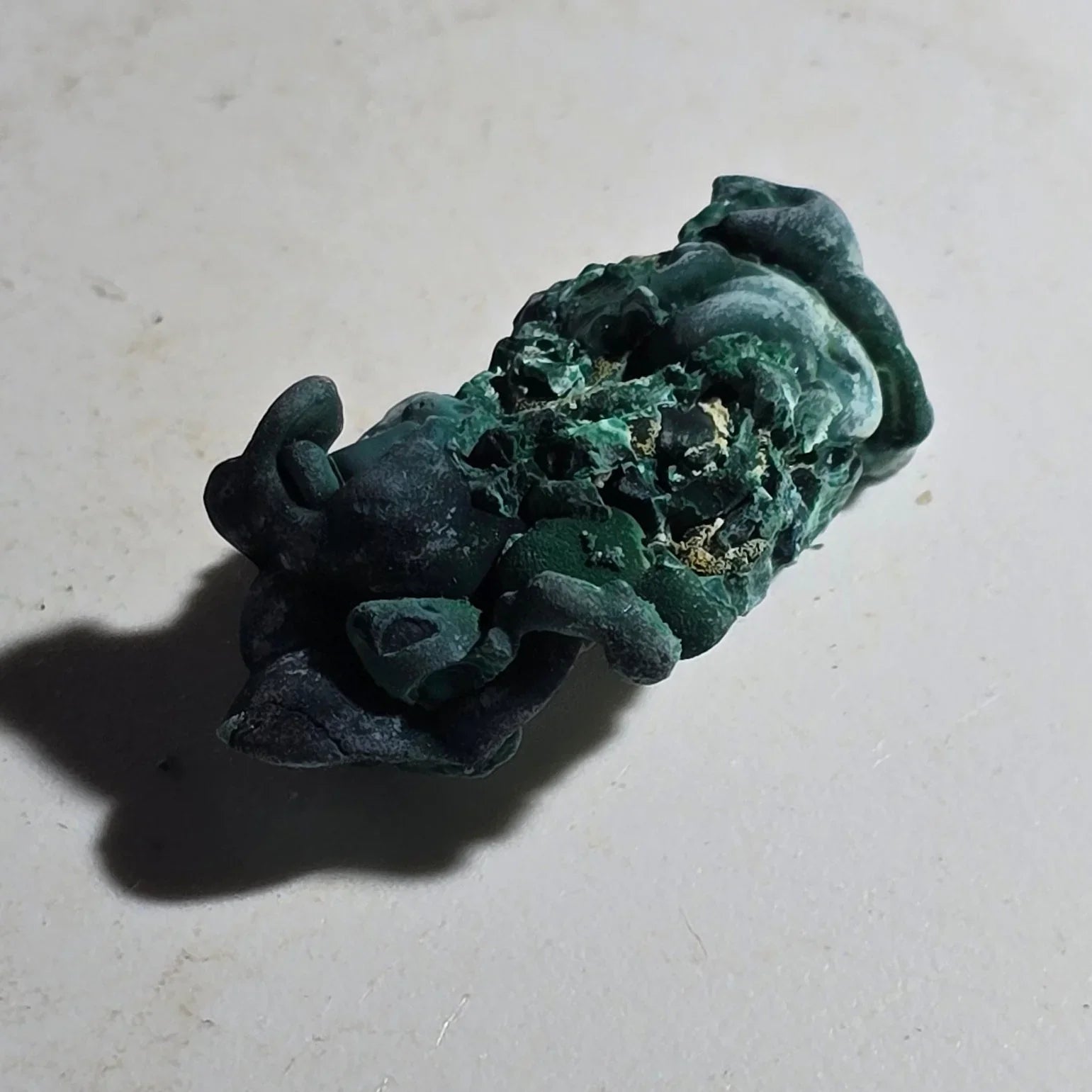 Malachite mineral specimen with botryoidal texture, green and dark matrix, natural crystal formation