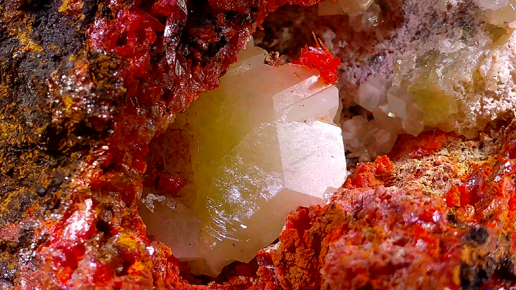 KROKOIT MIT CERUSSIT (small cabinet) SEHR SELTENE UND UNGEWÖHNLICHE KOMBINATION, RED LEAD MINE, TASMANIEN