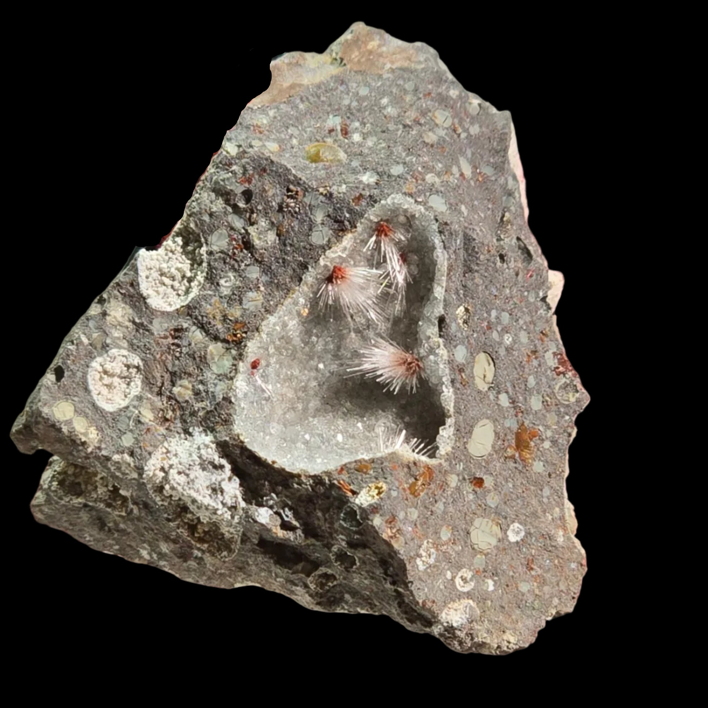 THOMSONITE on Analcime with Natrolite, Sunderland Bluff, Phillip Island, Bass Coast Shire, Victoria, Australia
