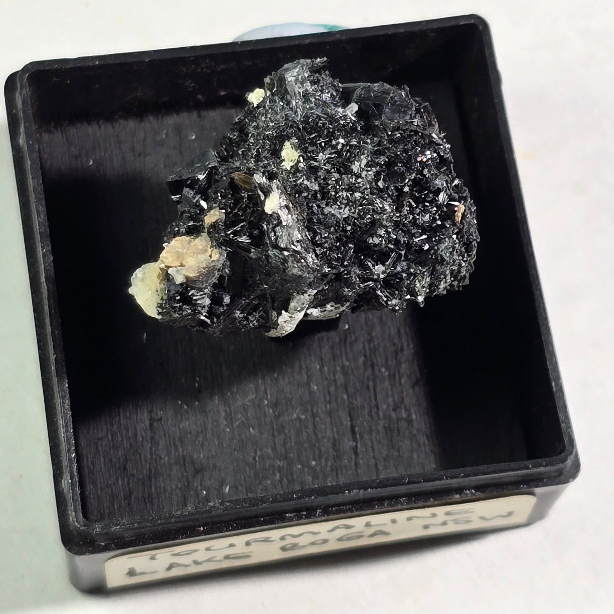 SCHORL (SCHWARZER TURMALIN) AUF MIKROKLIN, ERONGO-BERGE NAMIBIA