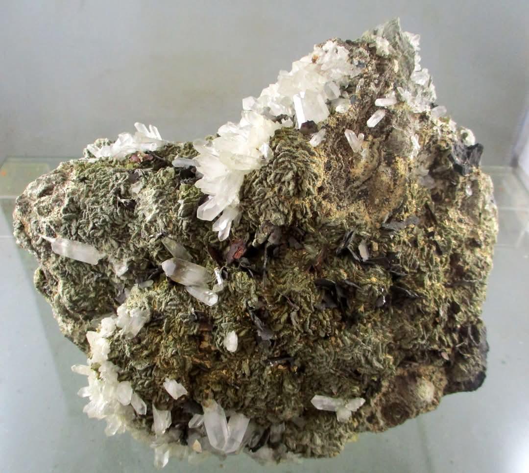 Quartz crystals on green matrix from classic locality, mineral specimen for collectors