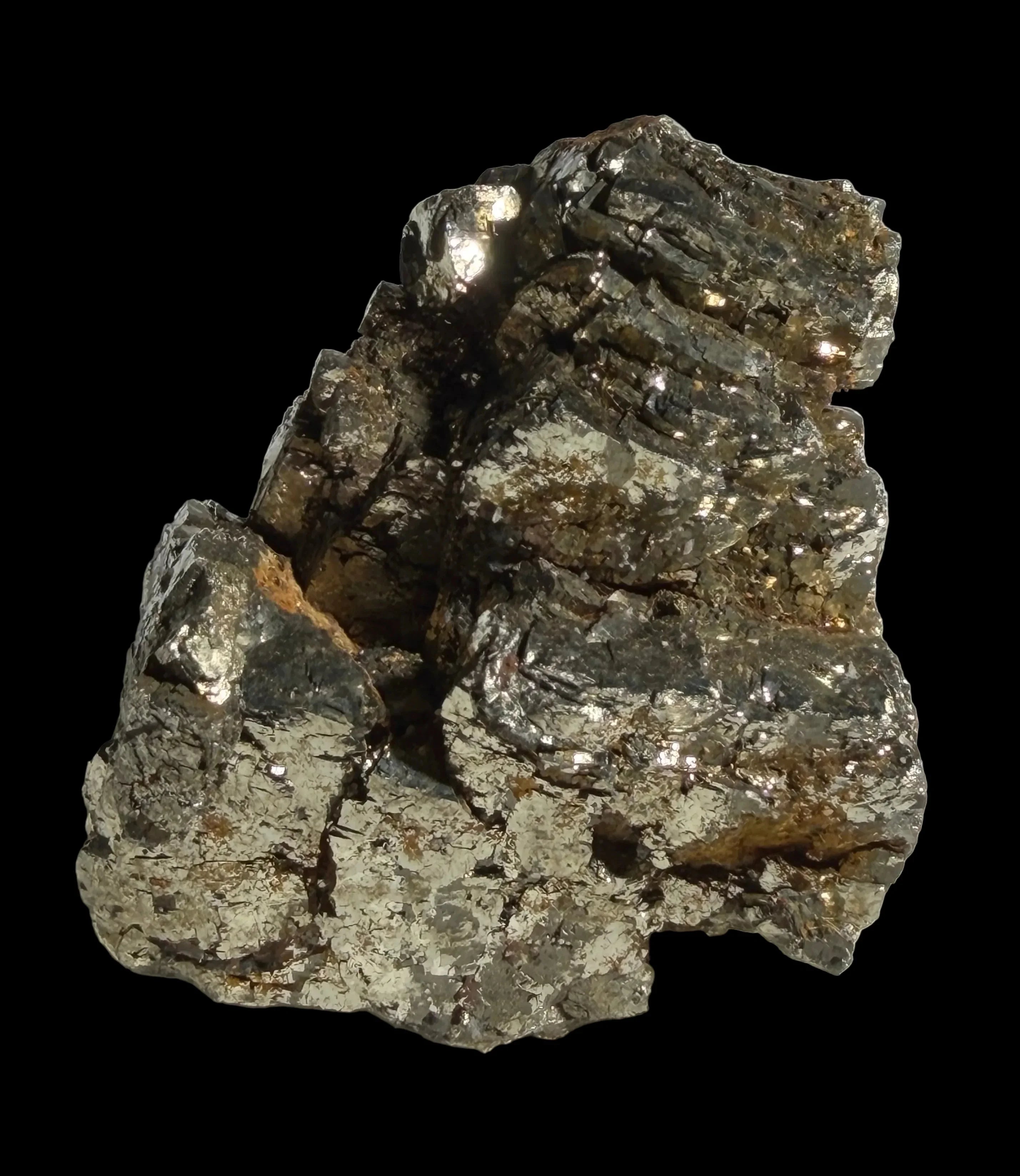 Pyrite mineral specimen with metallic luster and cubic crystals on matrix, ideal for collectors
