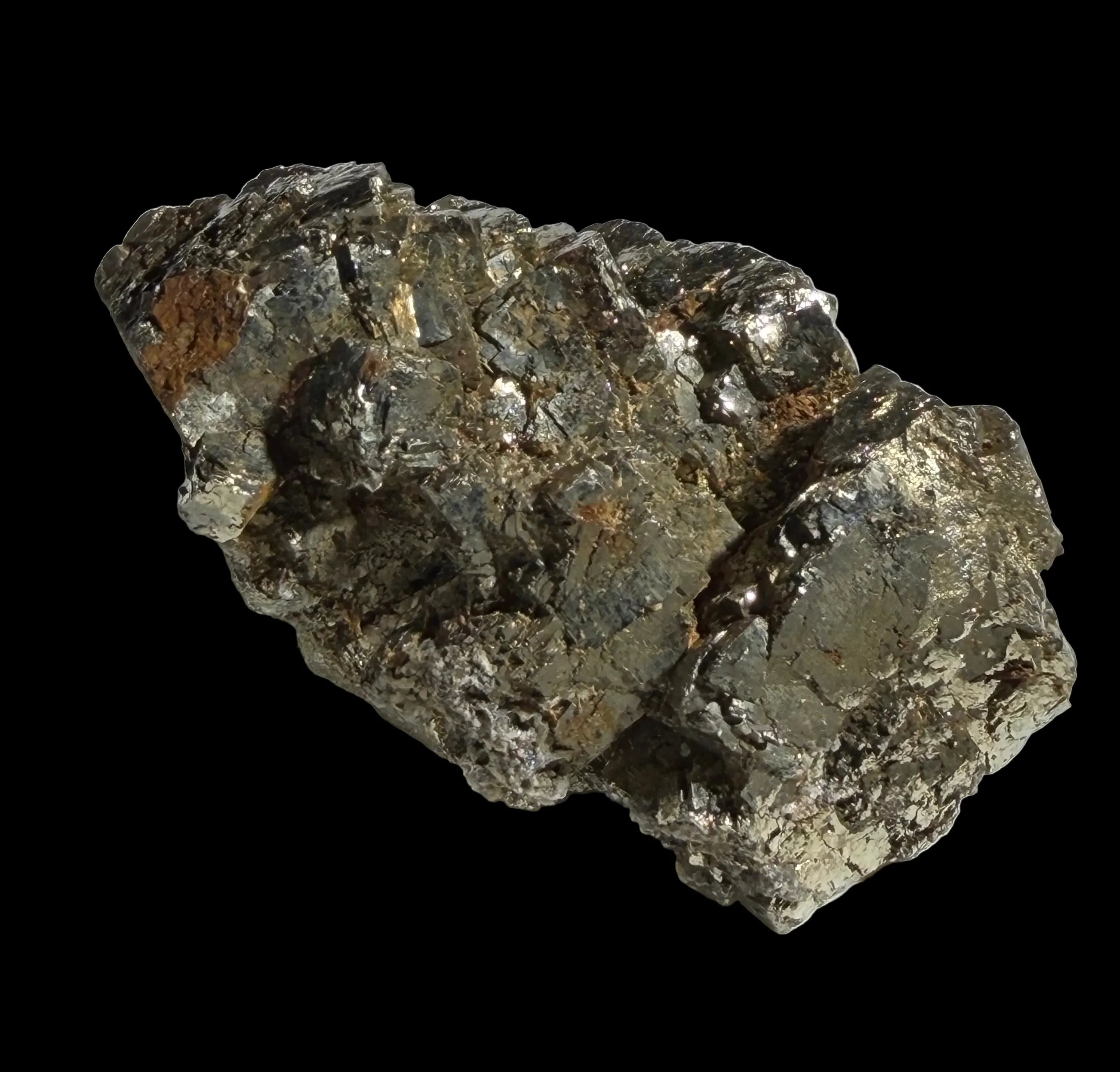 Pyrite mineral specimen with metallic luster and cubic crystals, natural geological formation