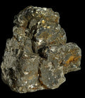 Pyrite mineral specimen with metallic luster and cubic crystals on dark matrix, ideal for collectors