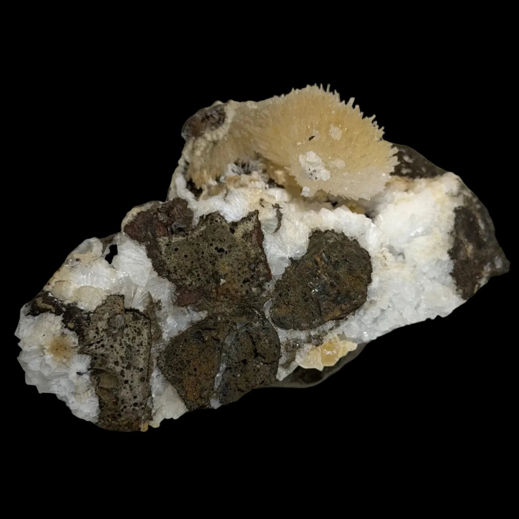 Calcite on Basalt Matrix from Iceland, white crystal clusters with earthy brown rock, mineral specimen for collectors