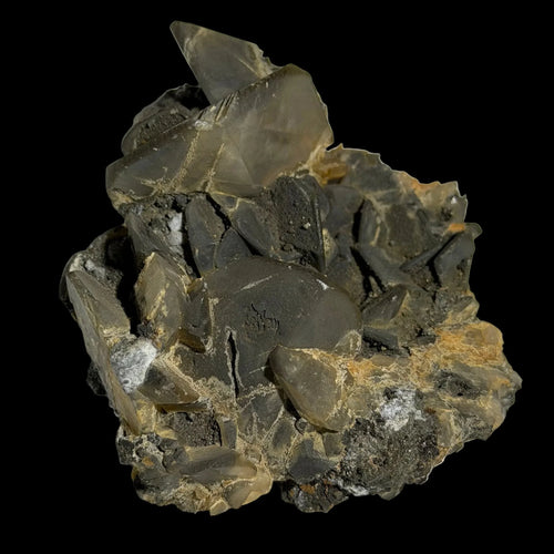 Smoky Quartz Crystal Cluster from Brazil, natural mineral specimen with earthy matrix and translucent points