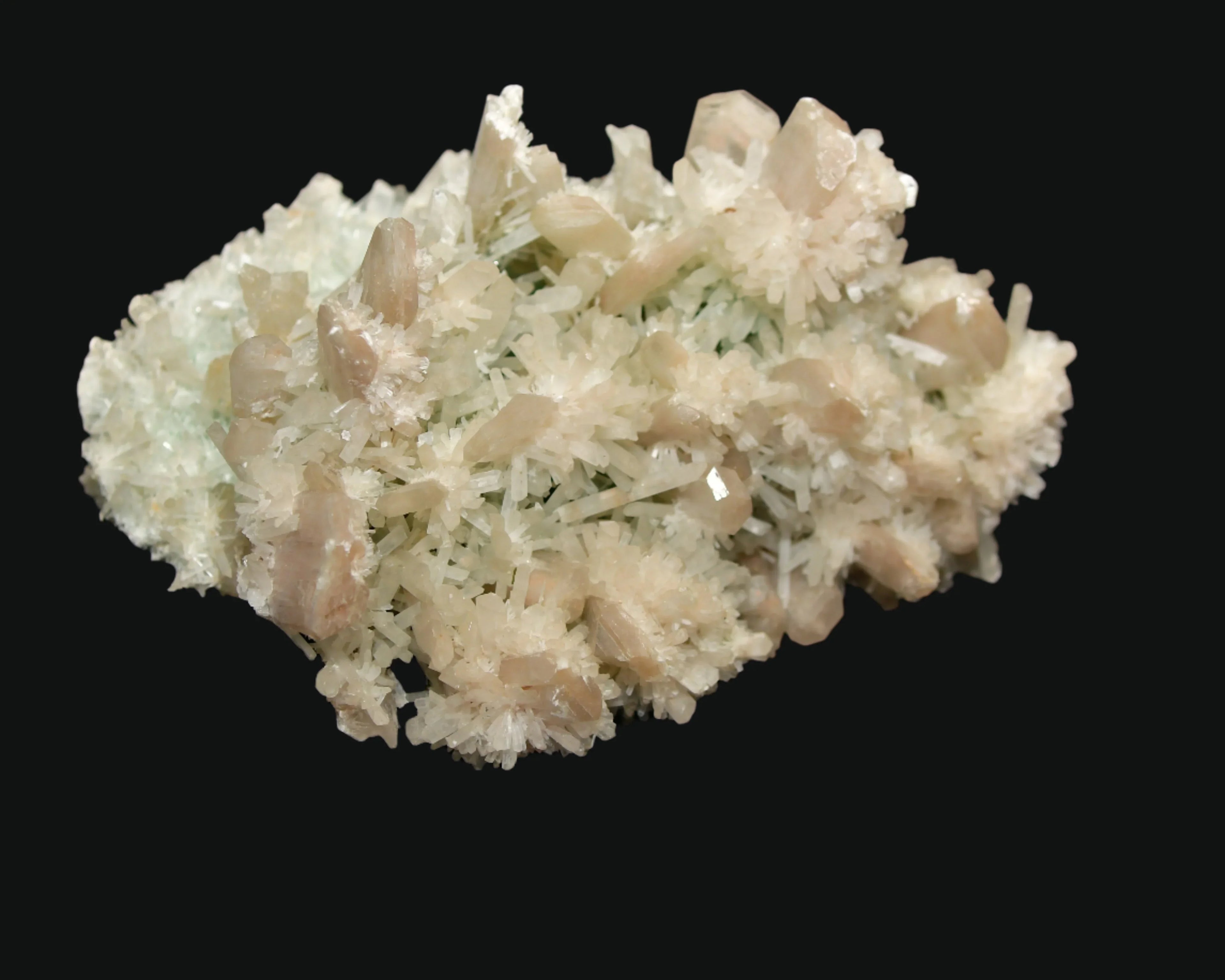 Heulandite with Stilbite crystals, mineral specimen from classic locality, white and beige zeolite formation
