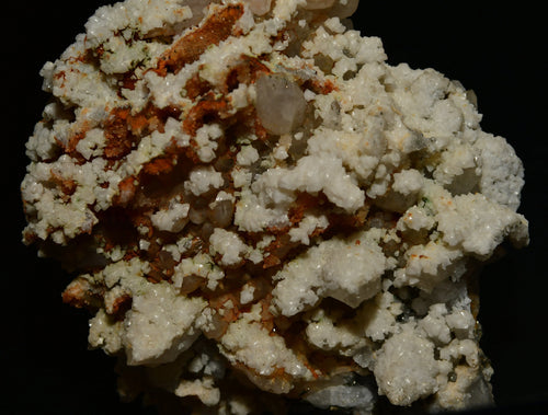 White cubic crystals with orange matrix, mineral specimen for collectors