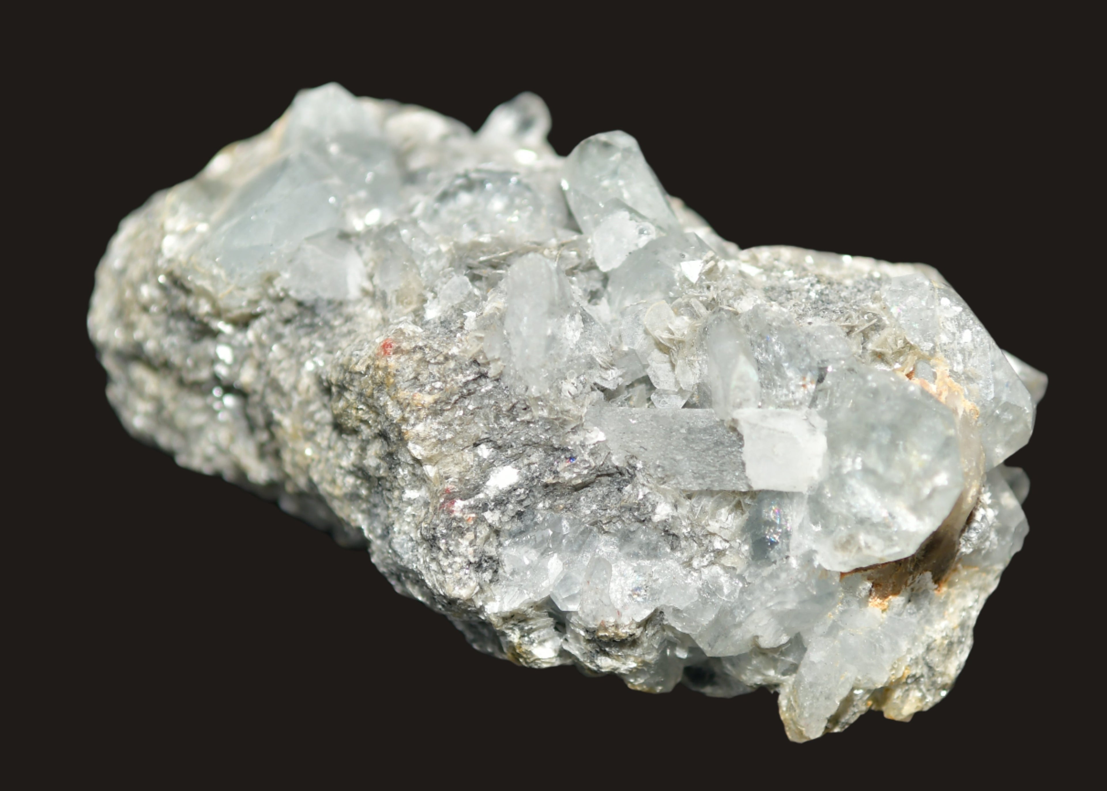 BERYL (TABULAR) VAR AQUAMARINE on MUSCOVITE (MICA) (small cabinet)
