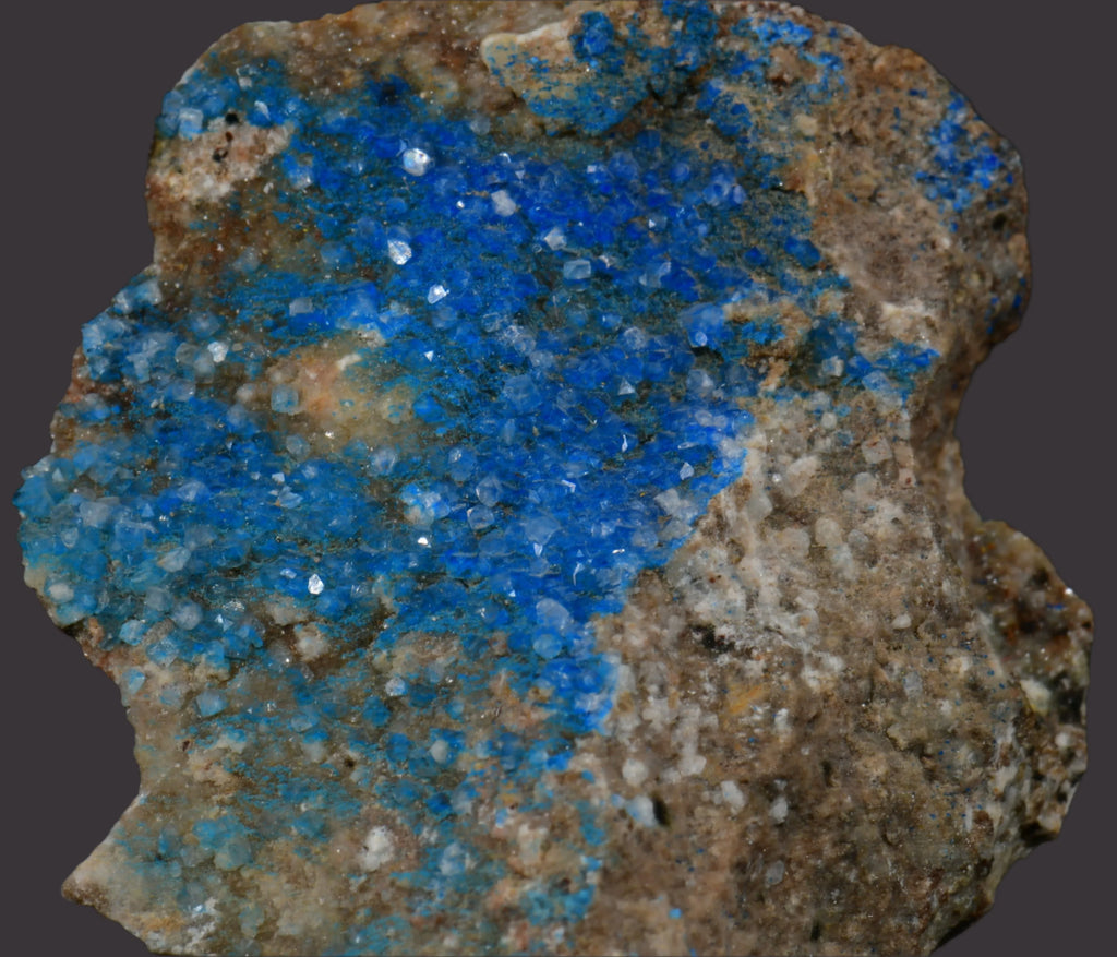 Vivid blue crystals on matrix, mineral specimen for collectors