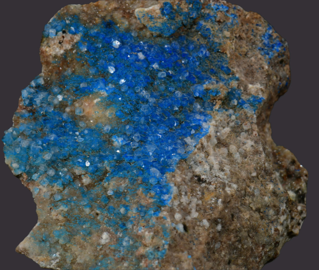Vivid blue crystals on matrix, mineral specimen for collectors