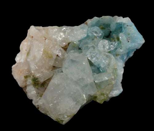 Aquamarine crystal specimen with white matrix, showcasing blue-green gemmy mineral formations for collectors.