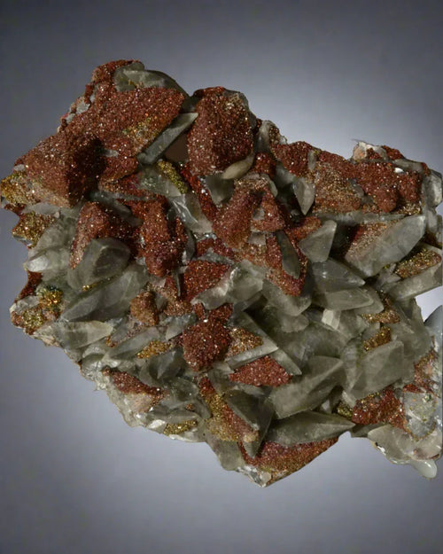 Quartz with Hematite, classic mineral specimen from type locality, sparkling red and clear crystals