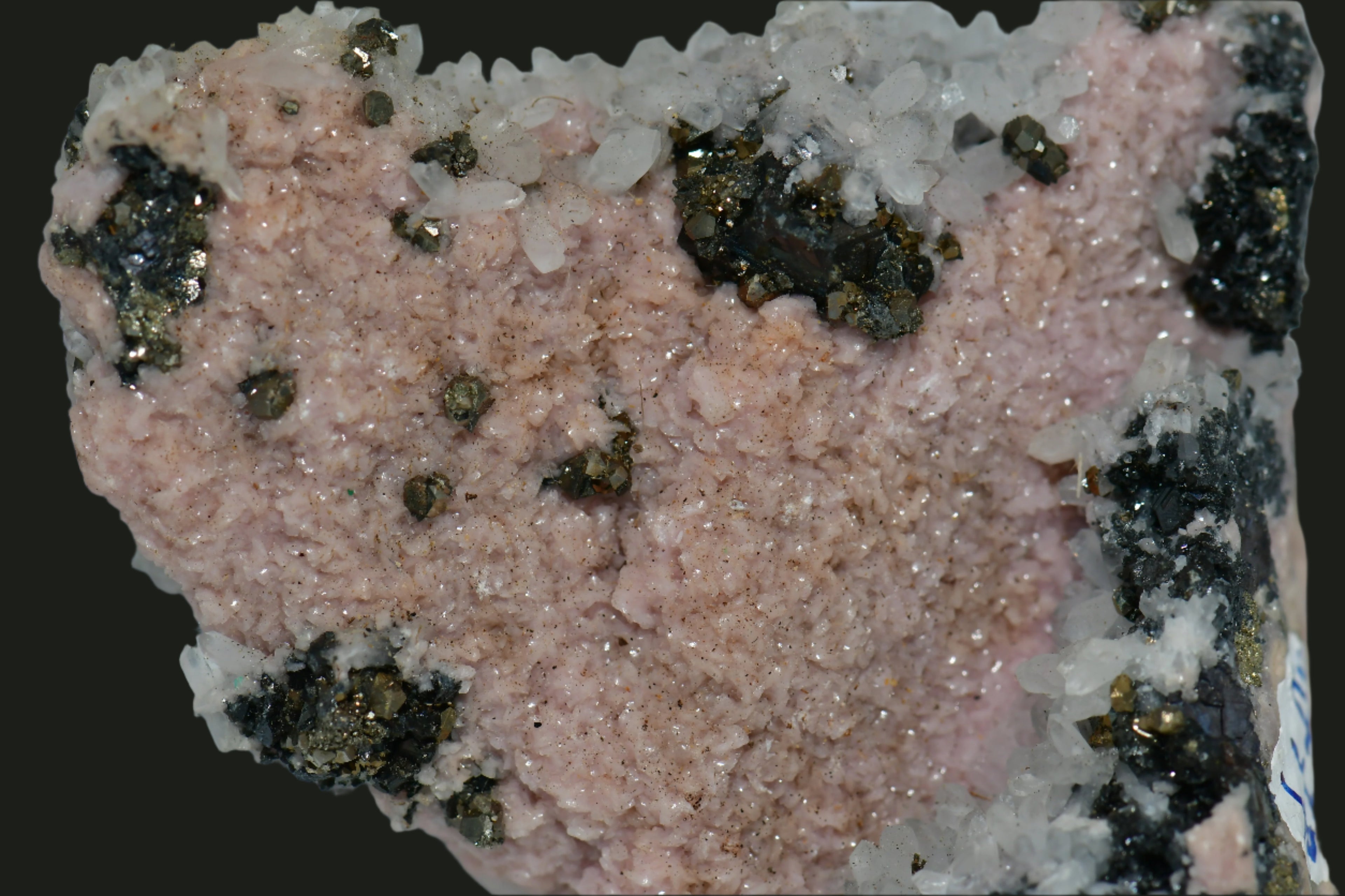 RHODOCHROSITE, QUARTZ, CHALCOPYRITE COMBO (miniature)