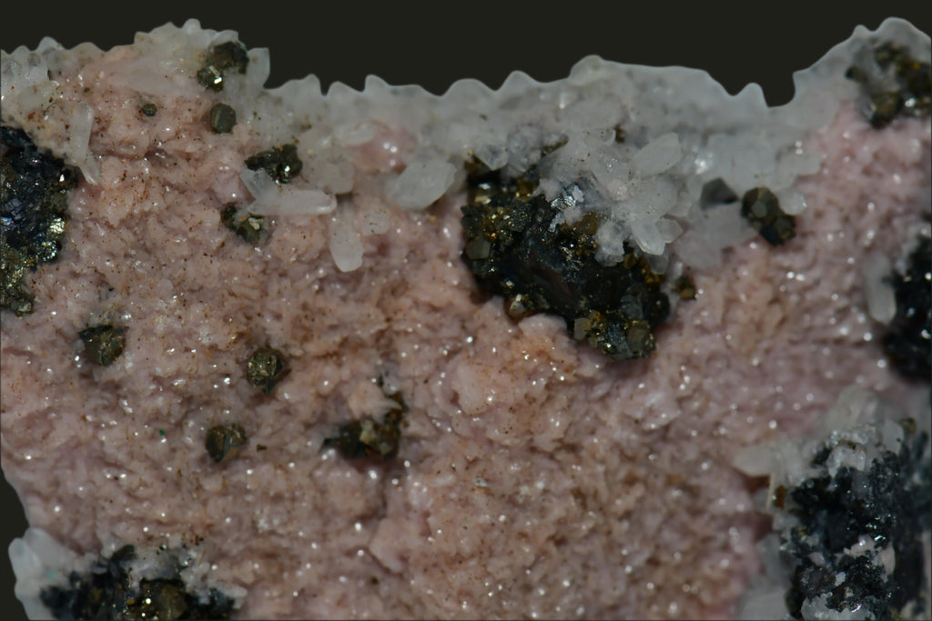 RHODOCHROSITE, QUARTZ, CHALCOPYRITE COMBO (miniature)