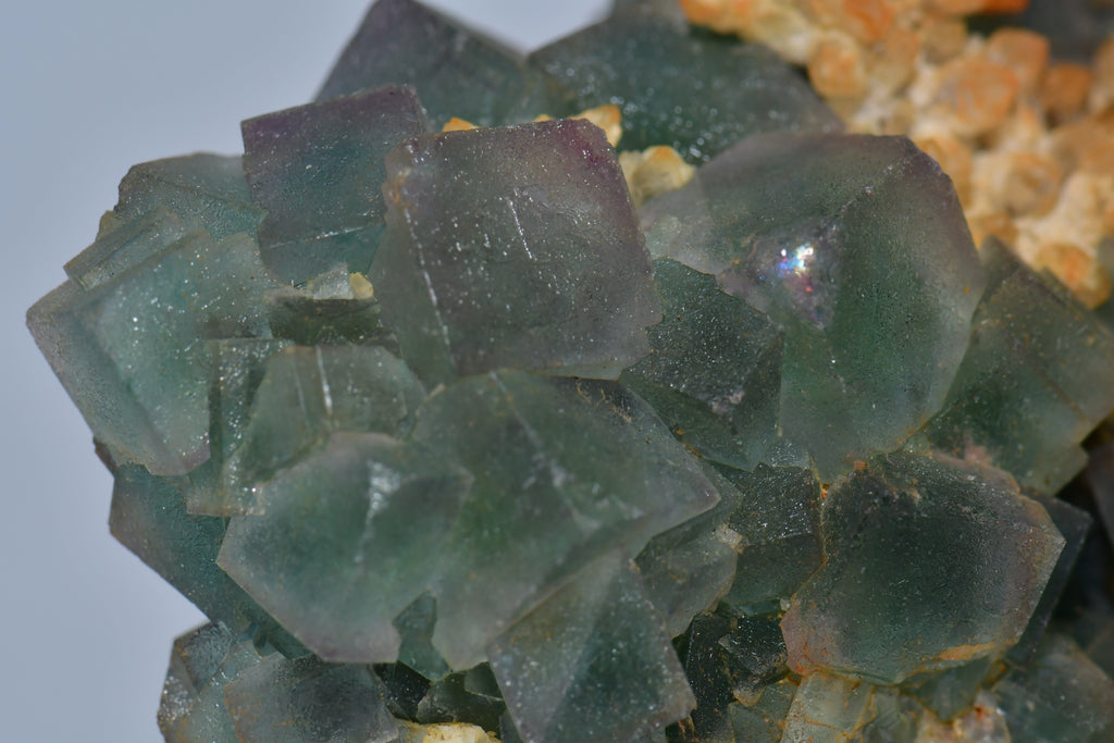 FLUORITE (BI-COLOR, perfect crystals) QUARTZ & CALCITE (cabinet)
