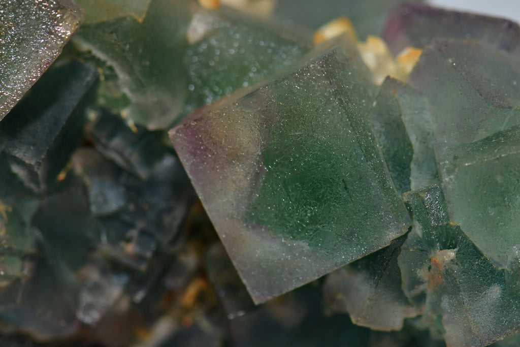 FLUORITE (BI-COLOR, perfect crystals) QUARTZ & CALCITE (cabinet)