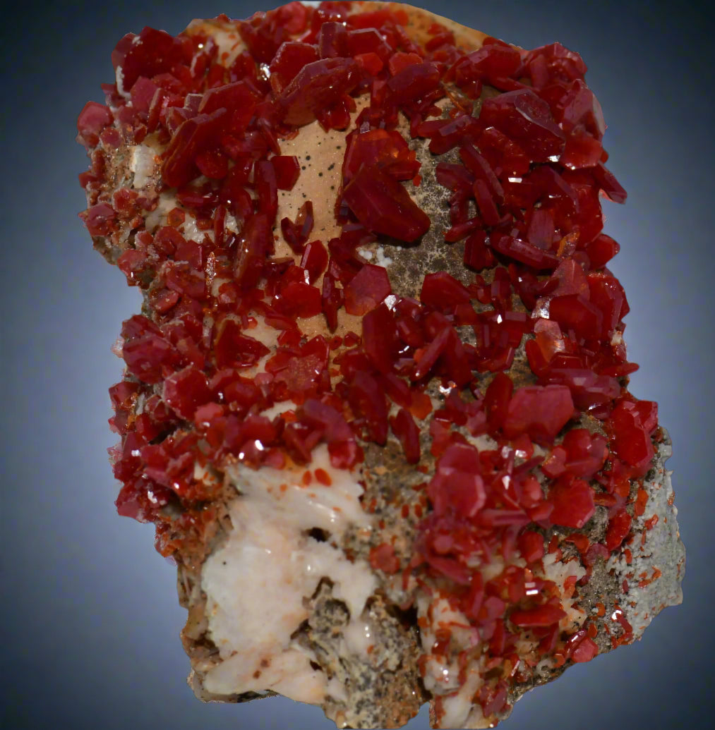 VANADINITE SUR BARYTE, Mibladen MAROC (cabinet)