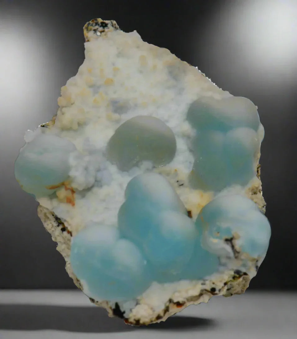Blue Opal from Australia, translucent spheres on white matrix, mineral specimen for collectors