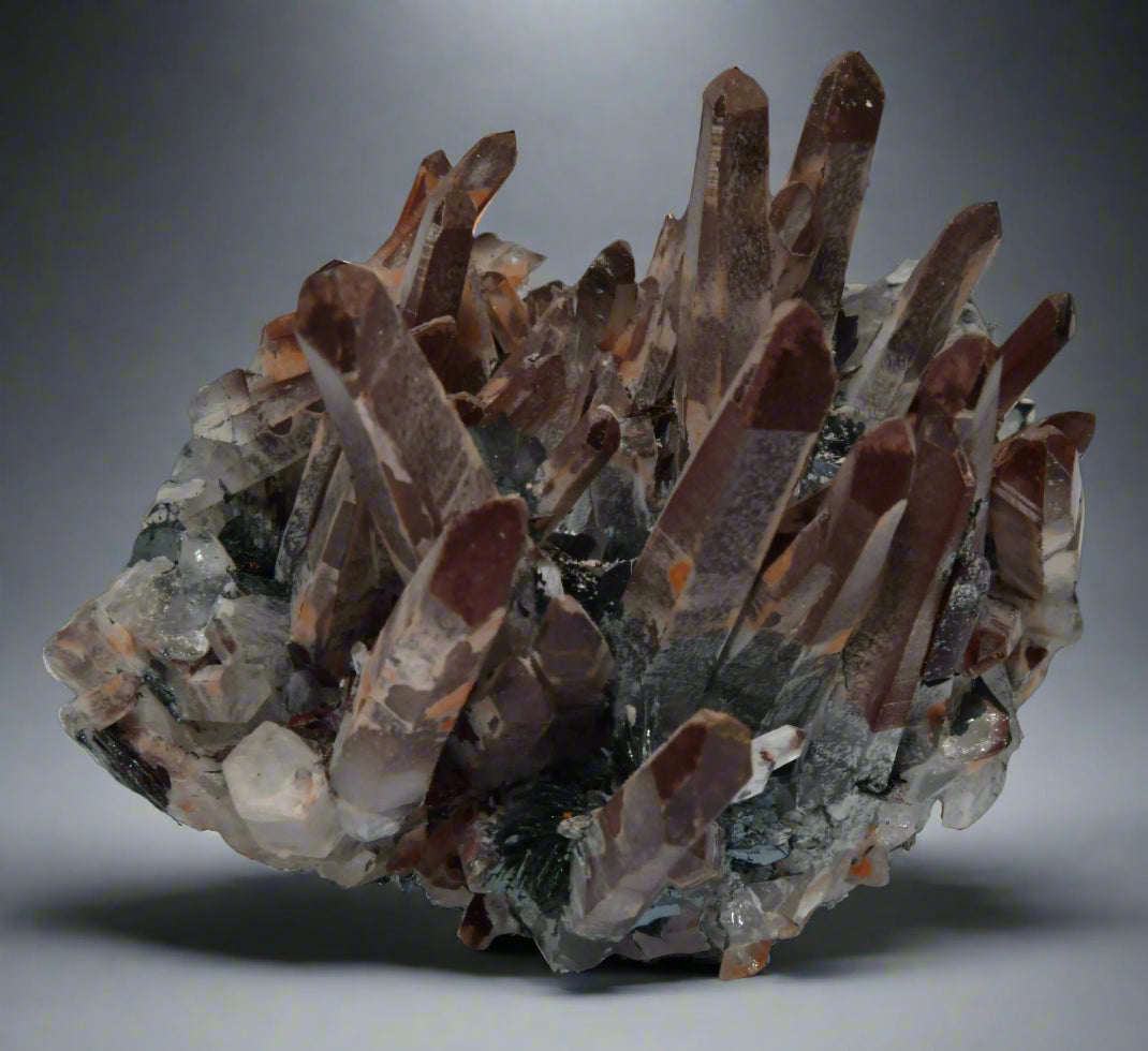 QUARTZ CLUSTER WITH HEMATITE and BIOTITE (cabinet)