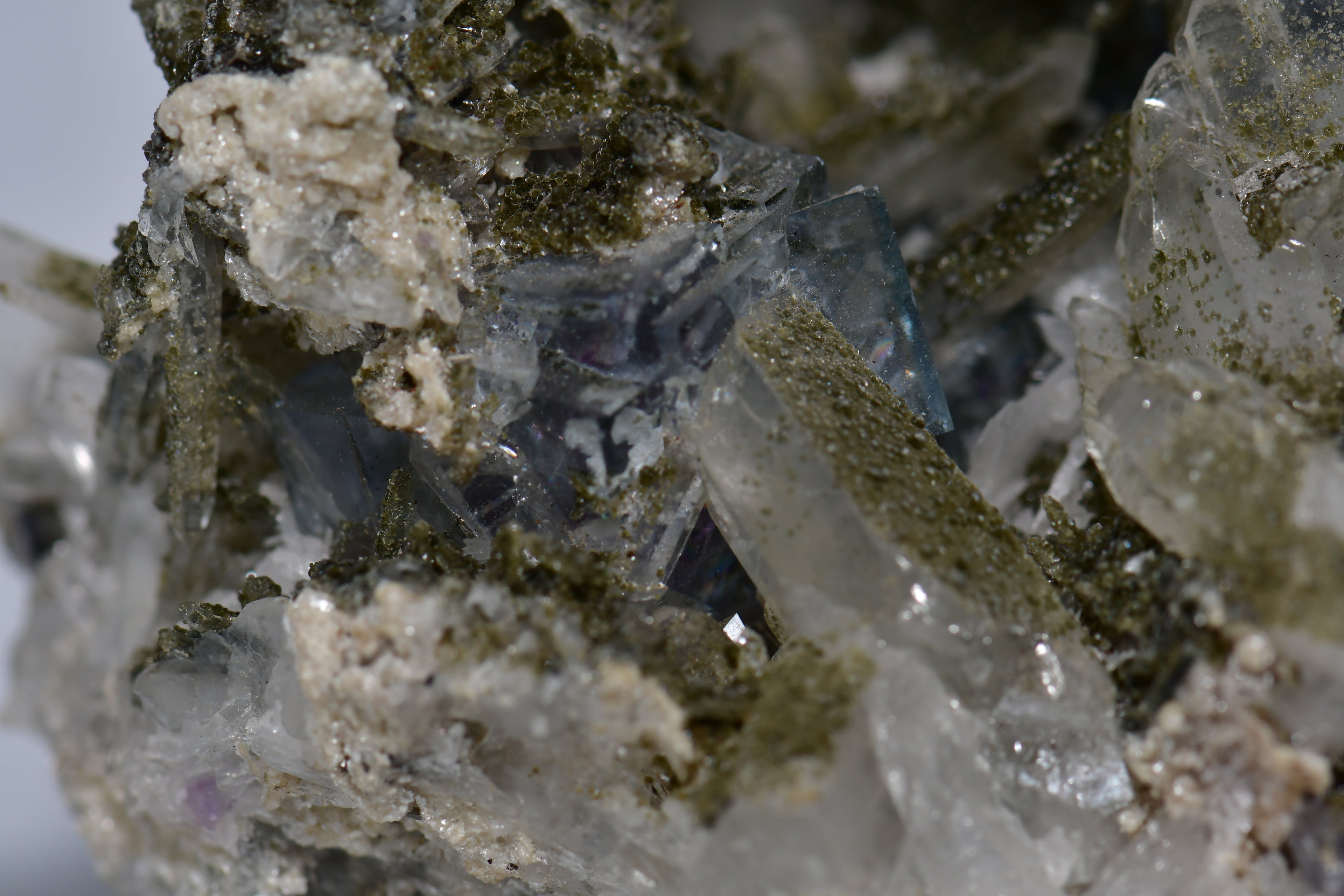 FLUORITE (BLUE) WITH QUARTZ AND BIOTITE (cabinet)