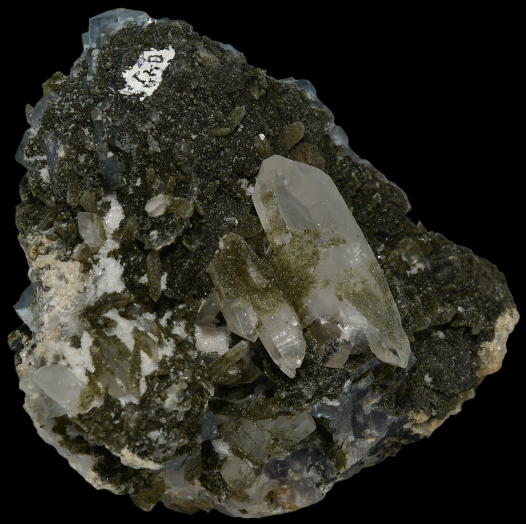 FLUORITE (BLUE) WITH QUARTZ AND BIOTITE (cabinet)