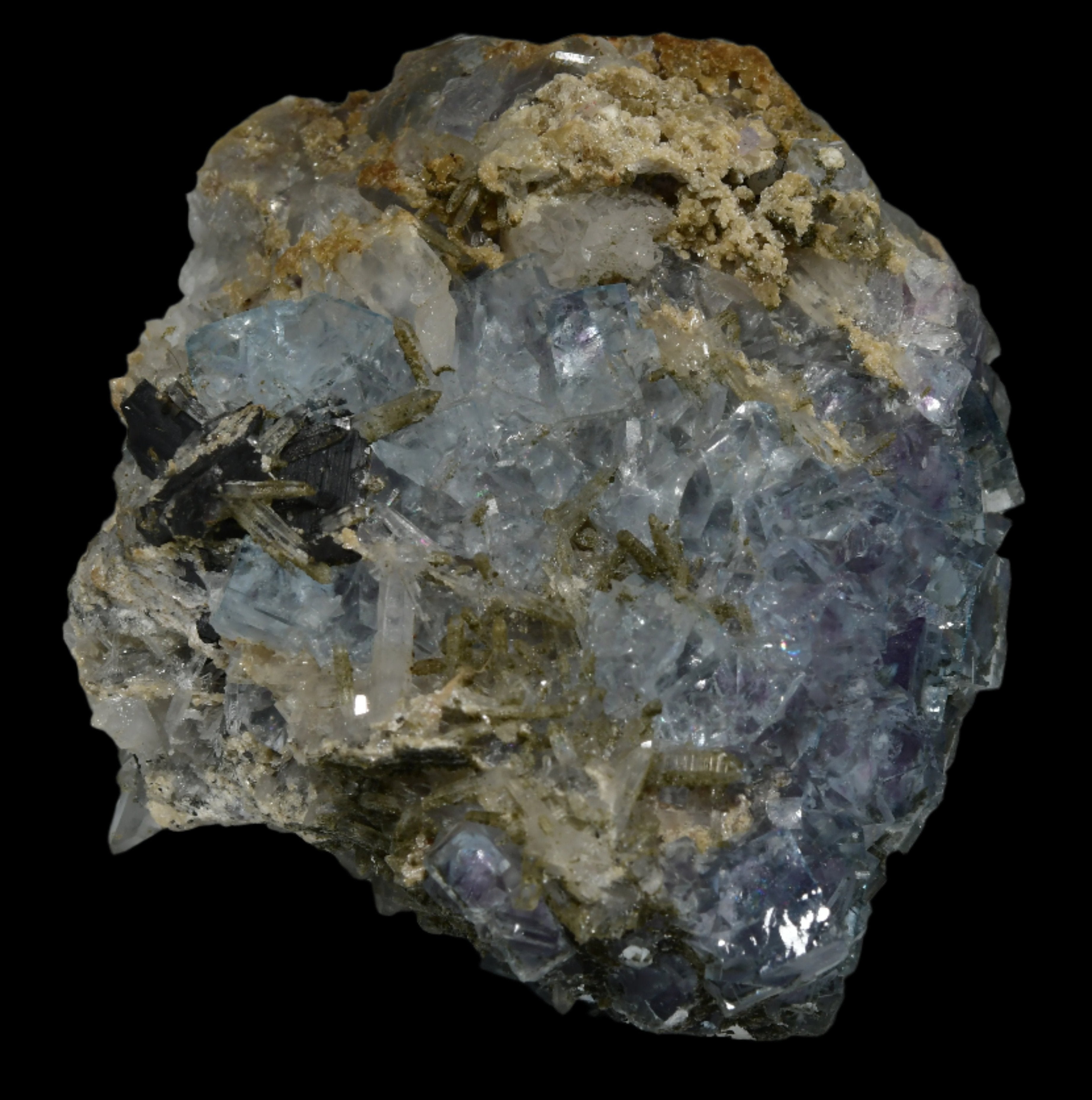 FLUORITE (BLUE) WITH QUARTZ AND BIOTITE (cabinet)