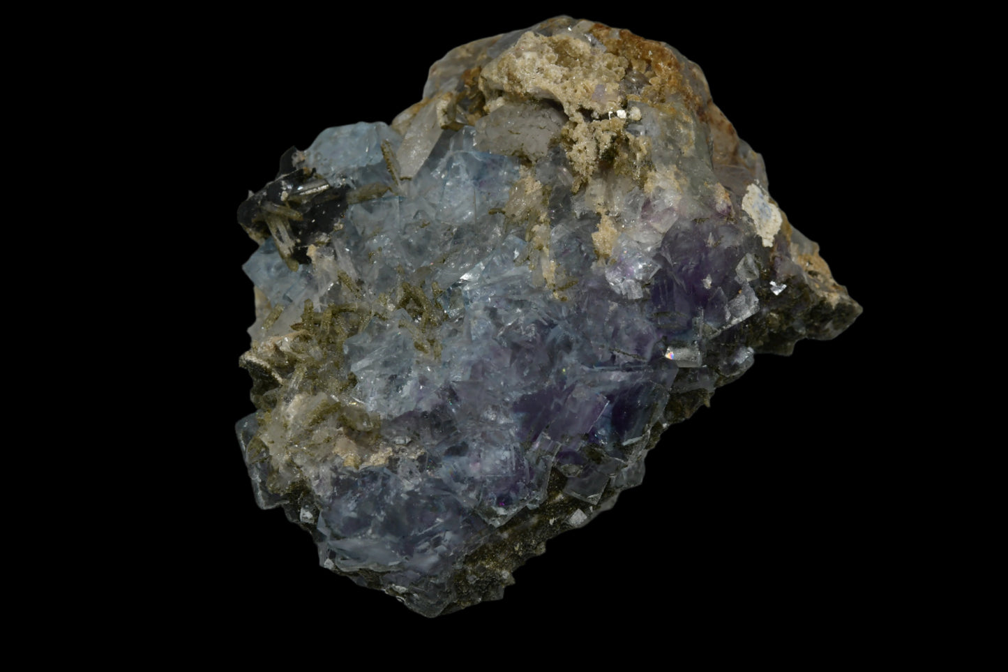 BLUE FLUORITE WITH QUARTZ AND BIOTITE