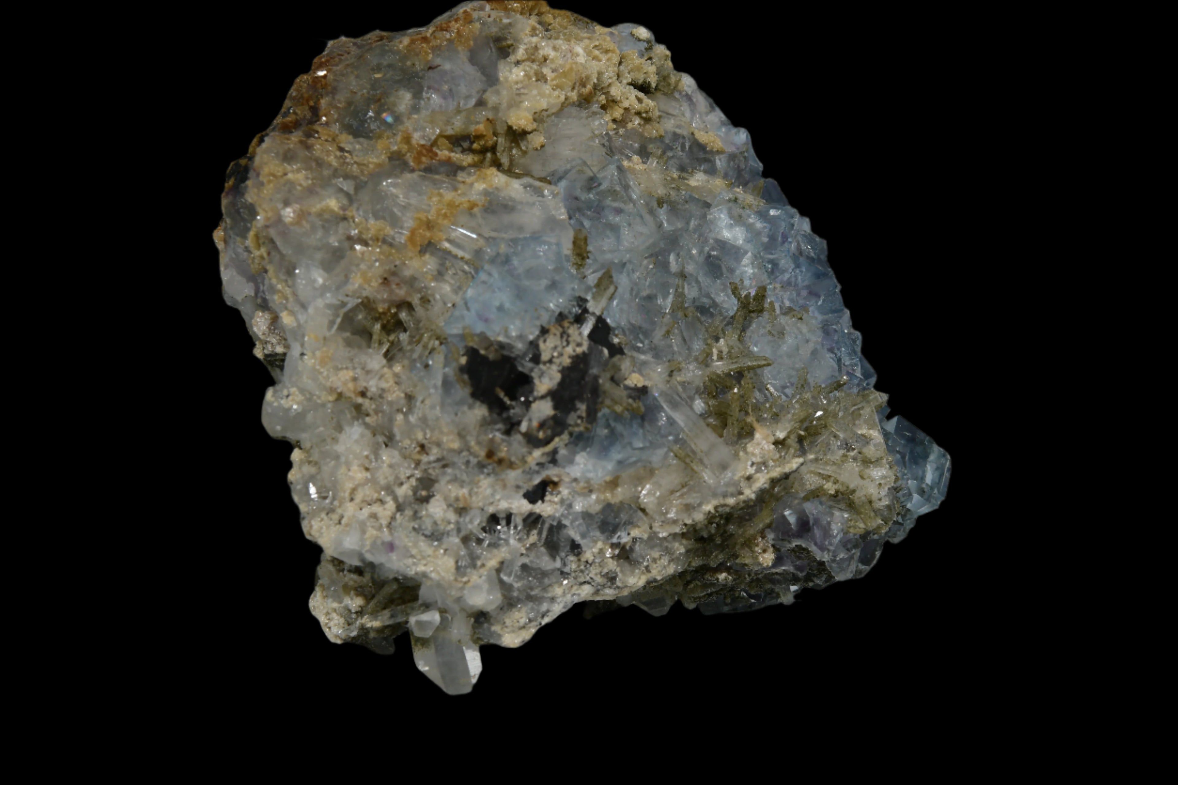 FLUORITE (BLUE) WITH QUARTZ AND BIOTITE (cabinet)