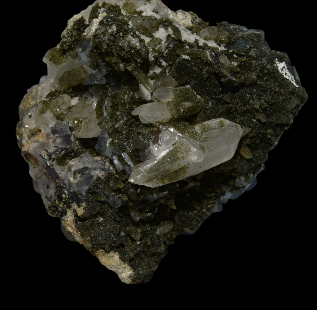 FLUORITE (BLUE) WITH QUARTZ AND BIOTITE (cabinet)