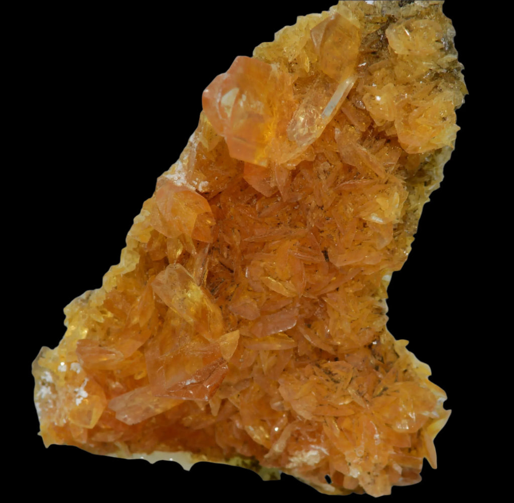 Wulfenite mineral specimen with vibrant orange crystals on matrix, classic locality find