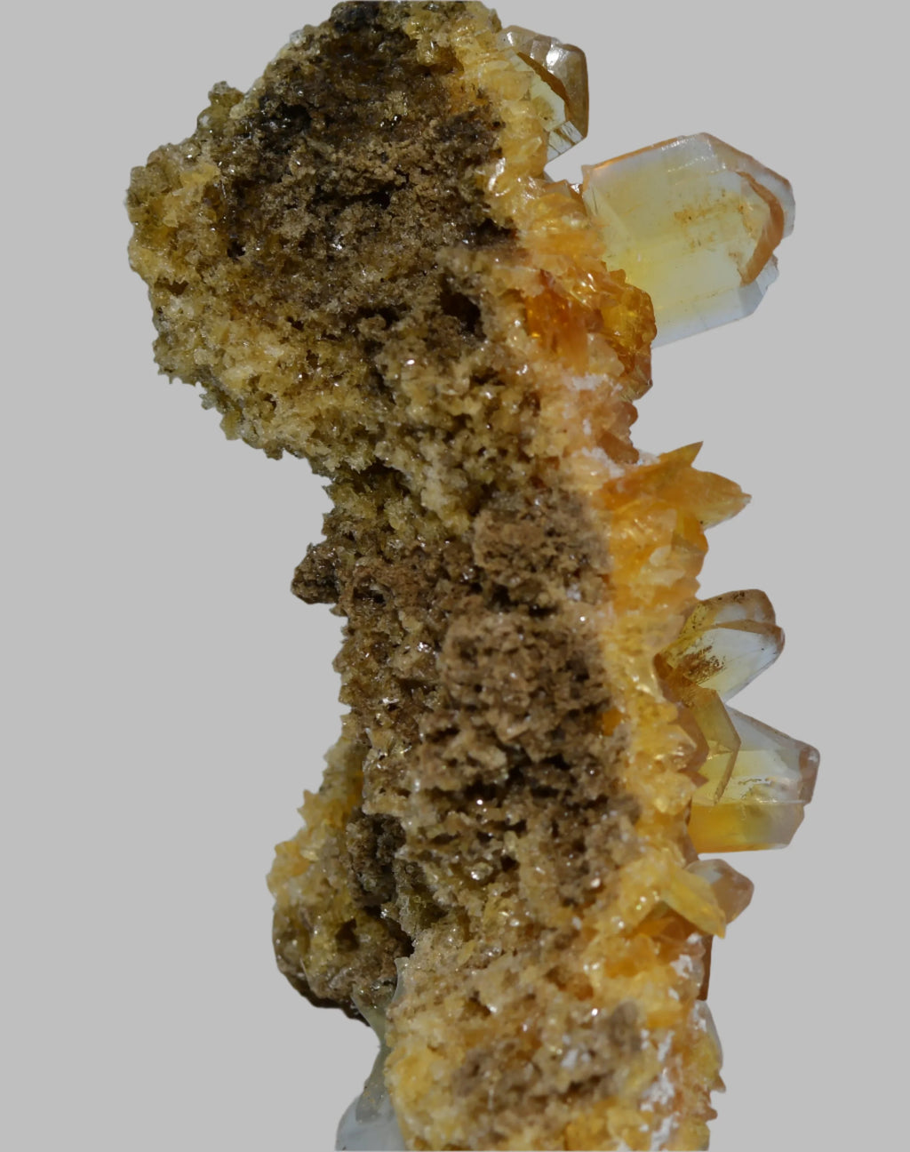Calcite on matrix with yellow-orange crystals, classic mineral specimen for collectors