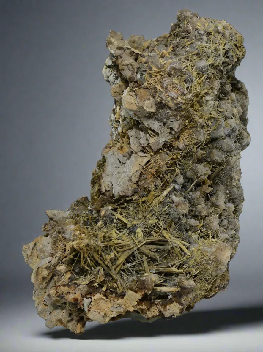 Wavellite on matrix from Arkansas, USA - yellow radial crystal clusters on earthy host rock