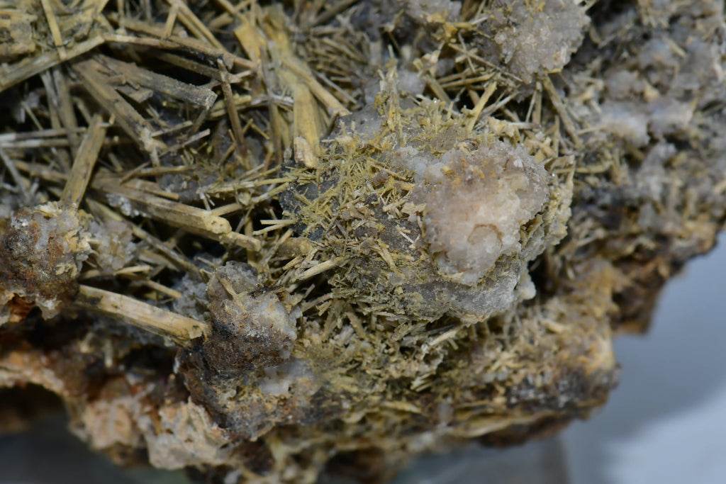 Barite on Calcite, Morocco - yellow needle crystals over white matrix, mineral specimen for collectors