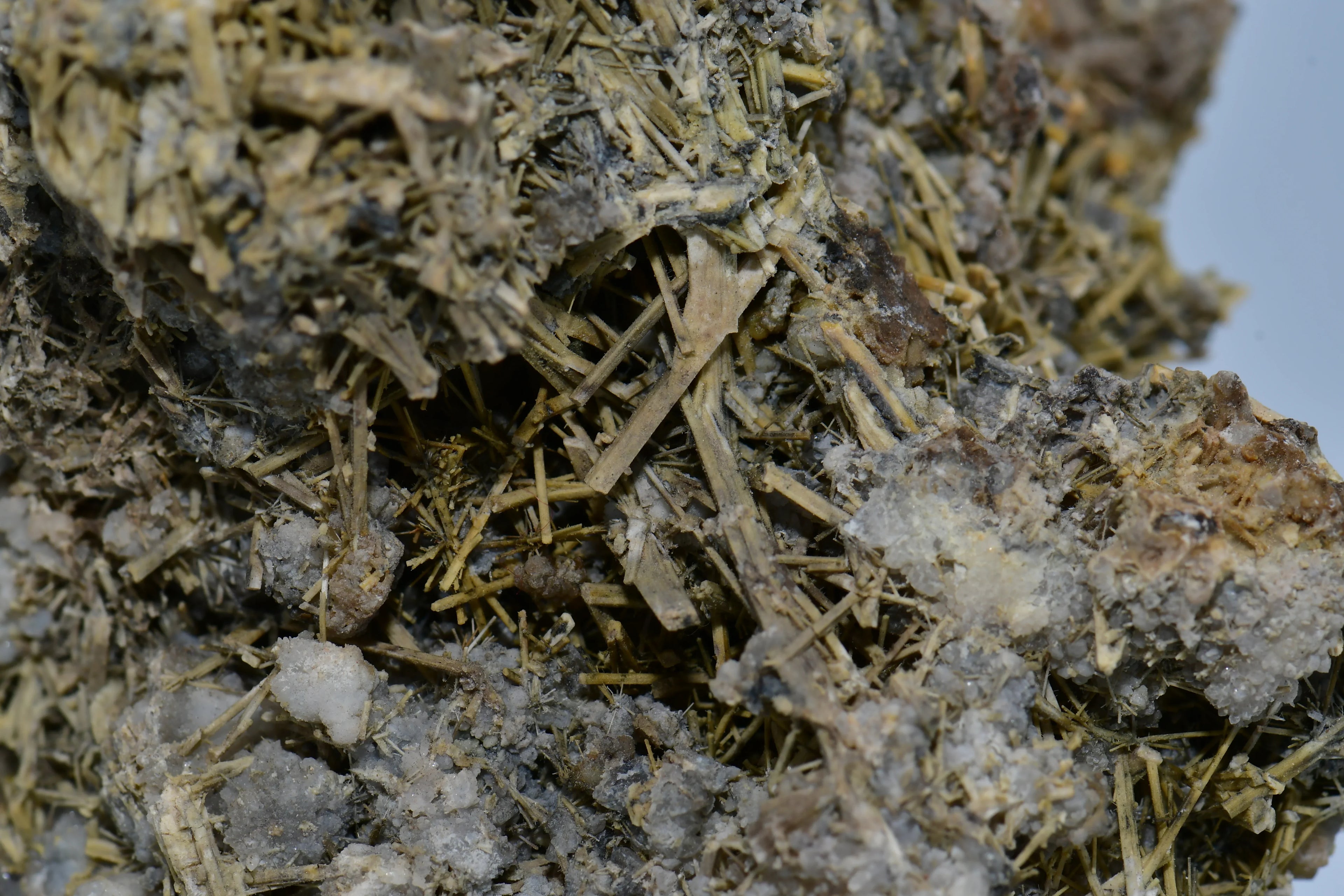Yellow needle-like crystals on matrix, mineral specimen for collectors