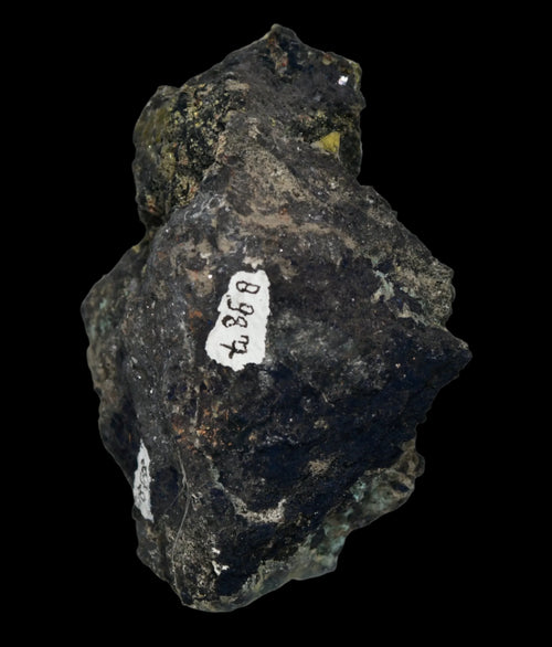 Chalcopyrite mineral specimen with metallic luster, labeled #8984, ideal for collectors and geology enthusiasts.
