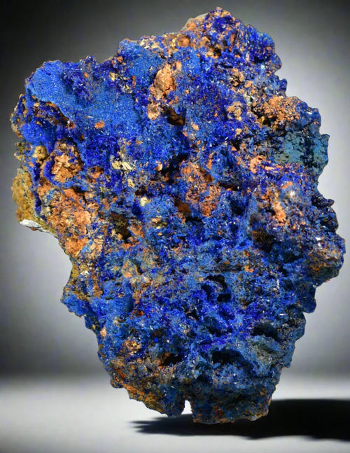 Azurite mineral specimen with vibrant blue crystals and earthy matrix, classic collector's piece