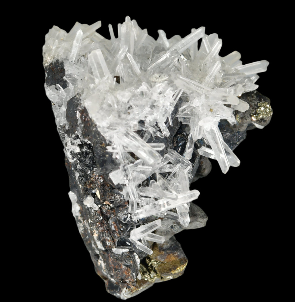 CHALCOPYRITE WITH NEEDLE QUARTZ  SMALL CABINET