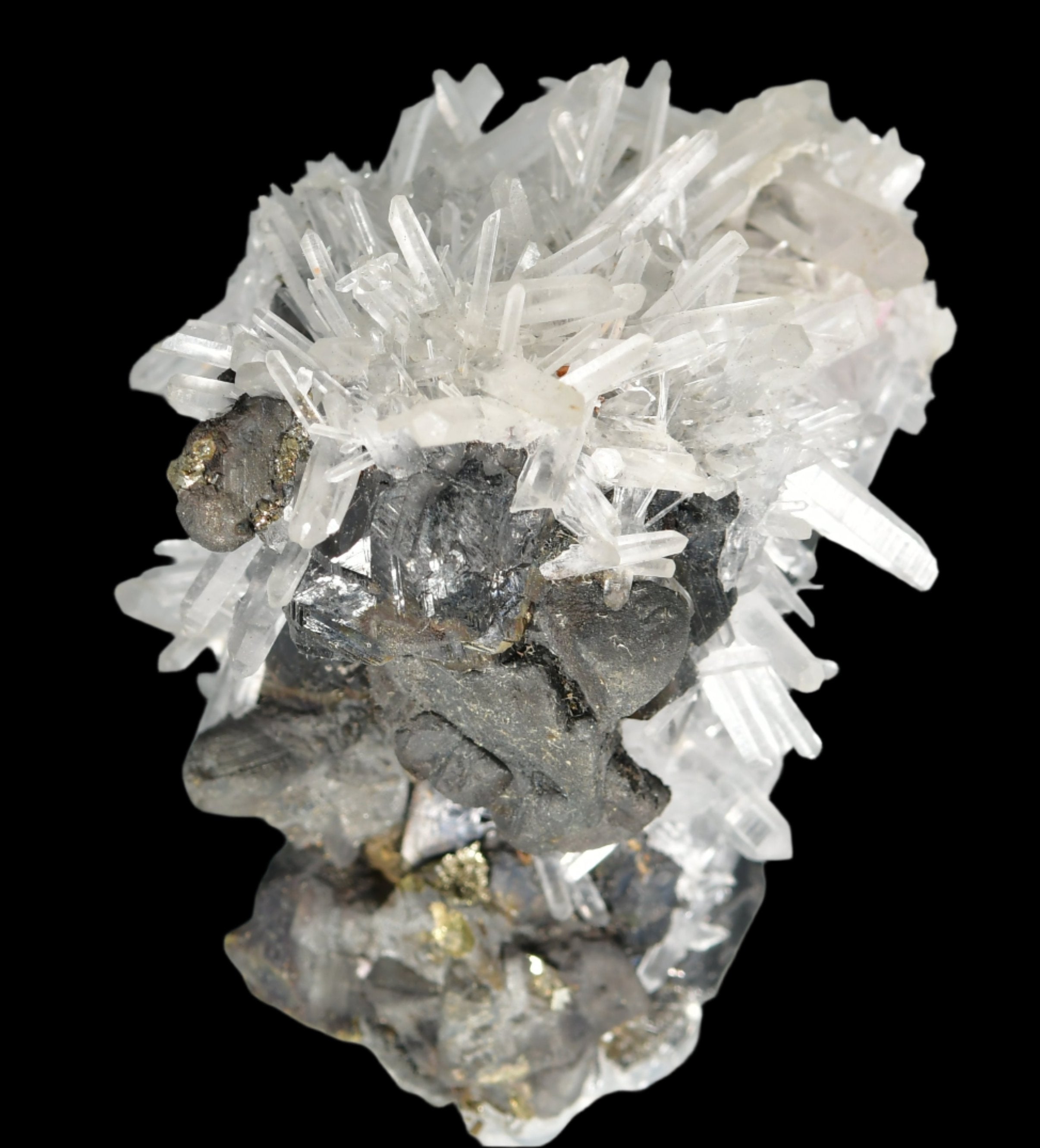 CHALCOPYRITE WITH NEEDLE QUARTZ  SMALL CABINET