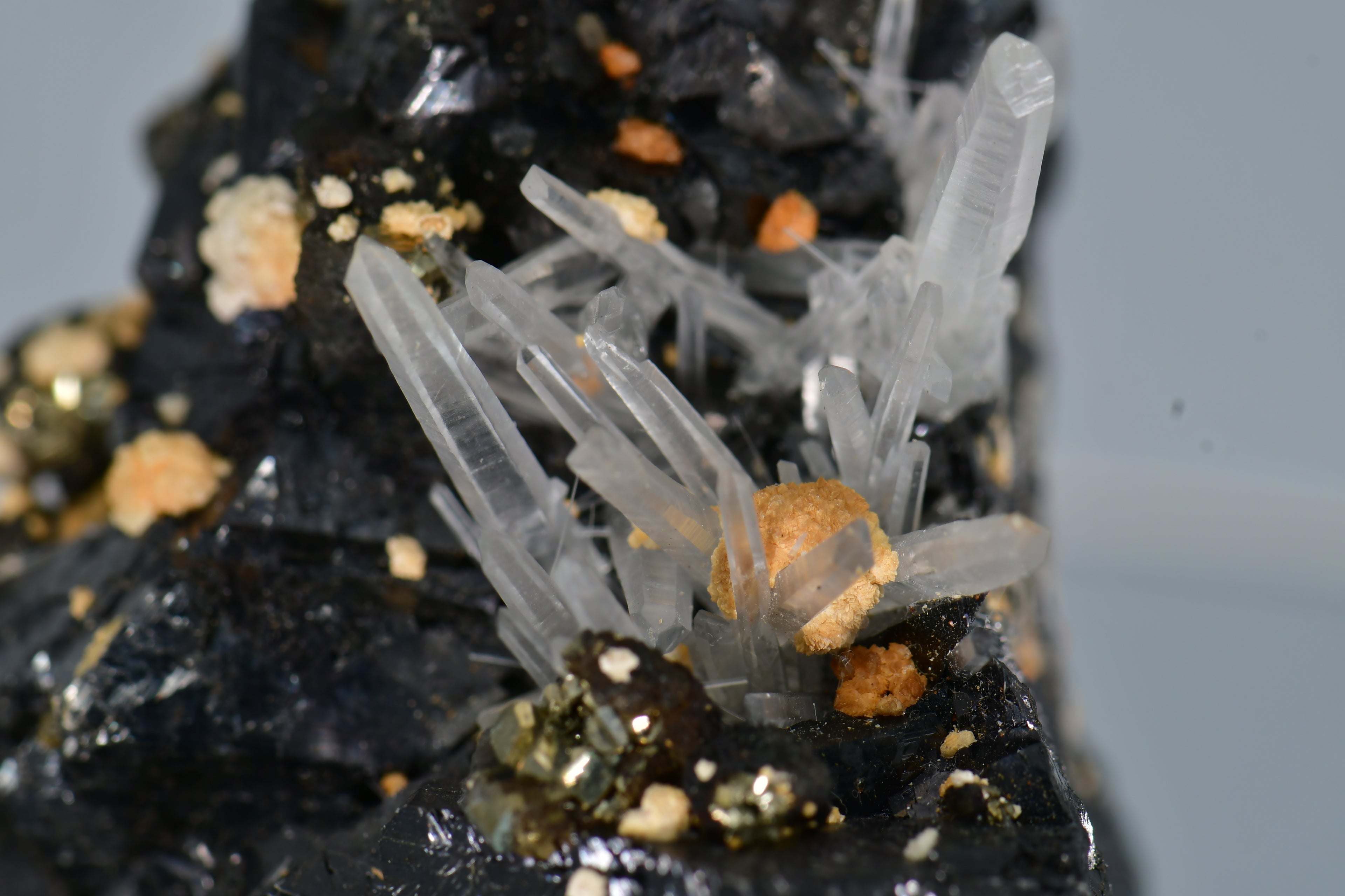 SPHALERITE, CHALCOPYRITE, MANGANO CALCITE, QUARTZ (small cabinet)