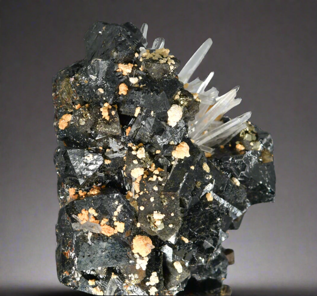 SPHALERITE, CHALCOPYRITE, MANGANO CALCITE, QUARTZ (small cabinet)
