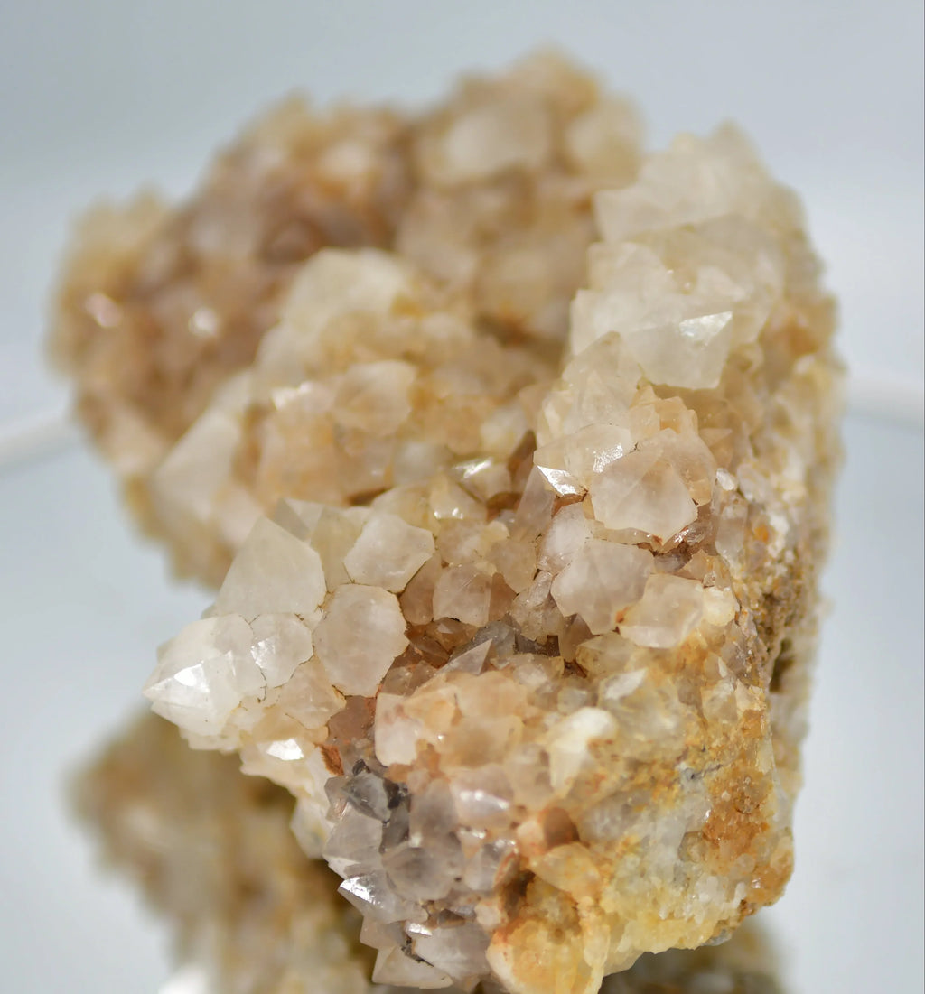 Quartz crystal cluster with golden matrix, natural mineral specimen for collectors