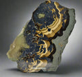 Banded Agate with striking yellow and dark blue layers, natural mineral specimen